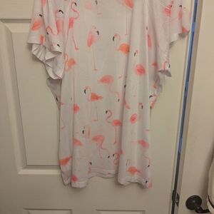 Flamingo Print White Blouse